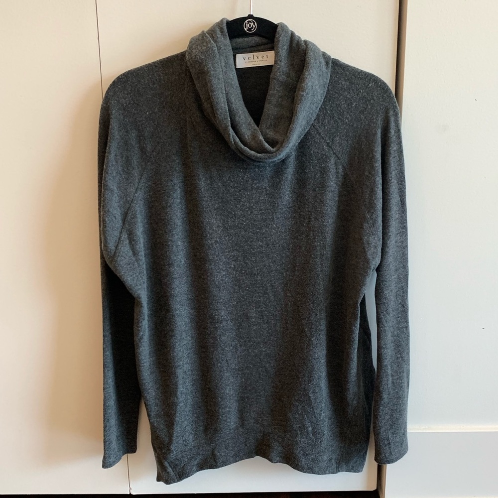 Velvet cowl neck fleece sweater